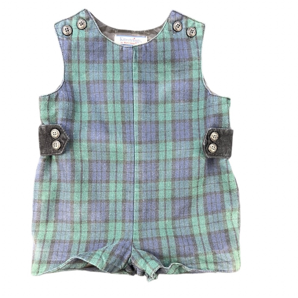 KITESTRINGS by Hartstrings Navy and Green Plaid Shortall - 6-9M
